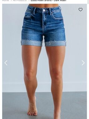 Essia Risen Dark Wash Roll-Cuff Denim Shorts